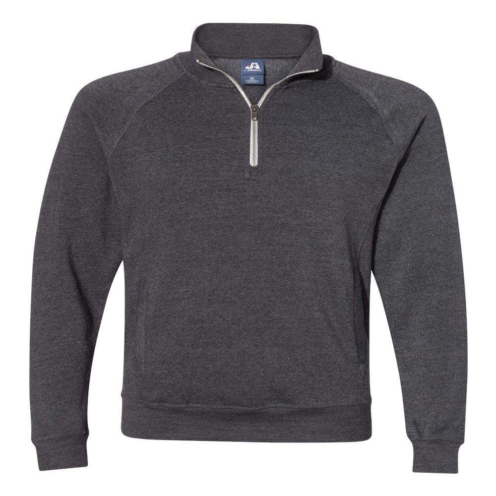 J. America Mens Triblend Quarter-Zip Sweatshirt, L, Smoke Triblend