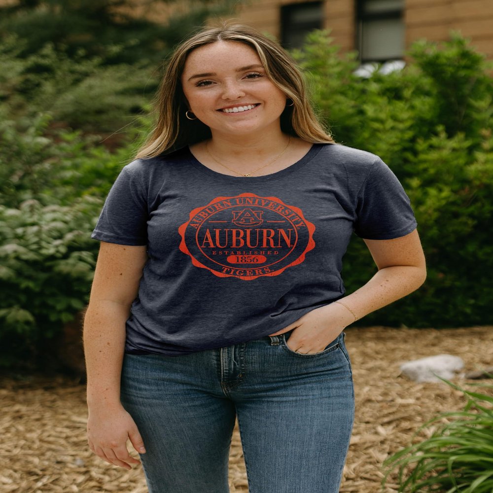 Auburn Tigers NCAA Officially Licensed Women's Tri-Blend T-Shirt Emblem, Large