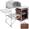 Camping Kitchen Table Picnic Cabinet Folding Cooking Storage Rack Portable Brown view 1