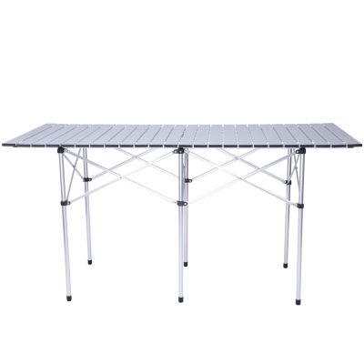 4.6ft Portable Camping Table Aluminum Folding Roll Up Picnic Party Desk Silver