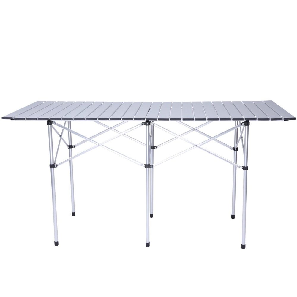 4.6ft Portable Camping Table Aluminum Folding Roll Up Picnic Party Desk Silver