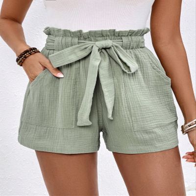 AKIOLOAS Women's Shorts Paperbag Waist Belted Shorts Women's Shorts Shorts for Women (Color : Mint Green, Size : Small)