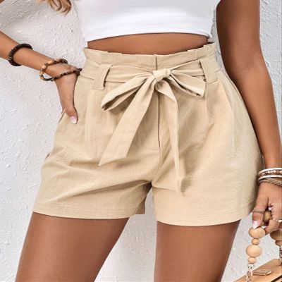 AKIOLOAS Women's Shorts Paperbag Waist Belted Shorts Women's Shorts Shorts for Women (Color : Apricot, Size : Large)