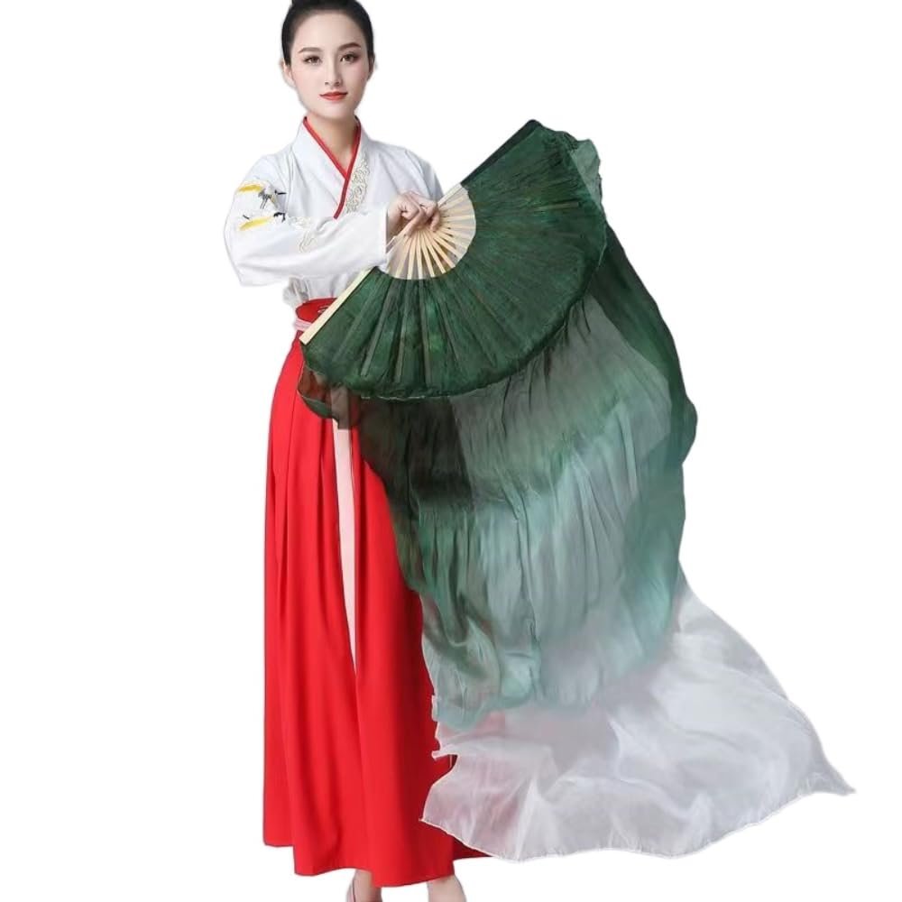 1pair 150 * 90cm Classical Belly Dancing Fan Gradient Color Dancer Practice Long Imitation Silk Fans