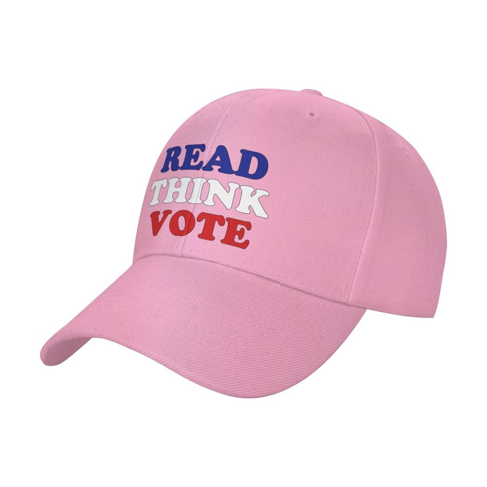 Haebfsl Read Think Vote Baseball Hats for Men Adjustable Dad Hat Gift for Men/Women Trucker Cap,Pink