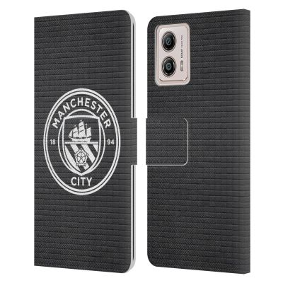 Head Case Designs Officially Licensed Manchester City Man City FC Black Tile White Mono Badge Pixels Leather Book Wallet Case Cover Compatible with Motorola Moto G53 5G