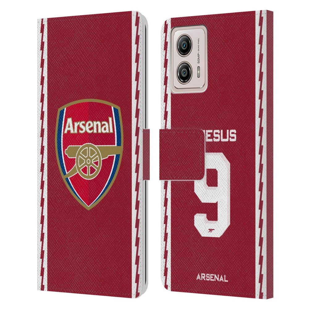 Head Case Designs Officially Licensed Arsenal FC Gabriel Jesus 2022/23 Players Home Kit Leather Wallet Case Compatible with Motorola Moto G53 5G