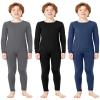 Silkfly Boys Thermal Underwear Set Base Layer Fleece Lined Underwear for Kids Shirt and Pants for Boys Winter(M,Gray, Dark Blue, Black,3 Set) view 1