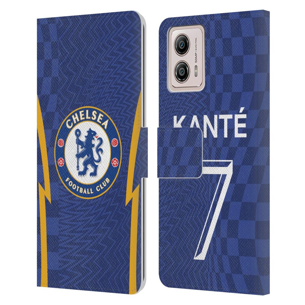 Head Case Designs Officially Licensed Chelsea Football Club N'Golo Kant 2021/22 Players Home Kit Leather Book Flip Case Cover Compatible with Motorola Moto G53 5G