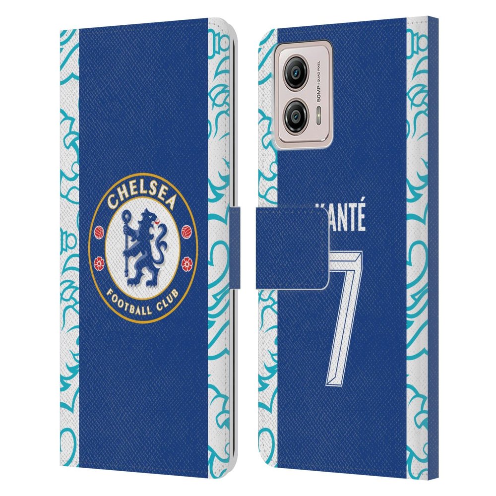 Head Case Designs Officially Licensed Chelsea Football Club N'Golo Kant 2022/23 Players Home Kit Leather Book Flip Case Cover Compatible with Motorola Moto G53 5G