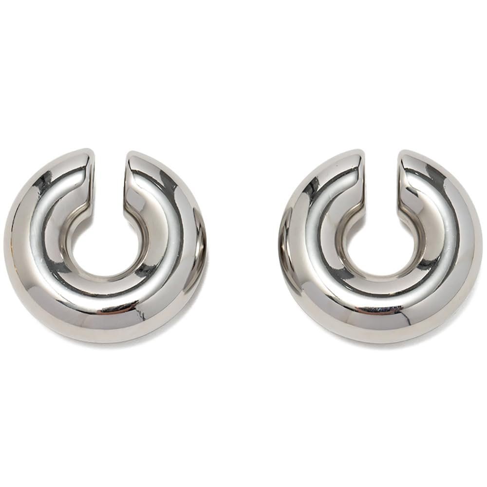 Townshine Simple 18K Gold Plated Stainless Steel Hollow Round Tube Earrings Ear Clips
