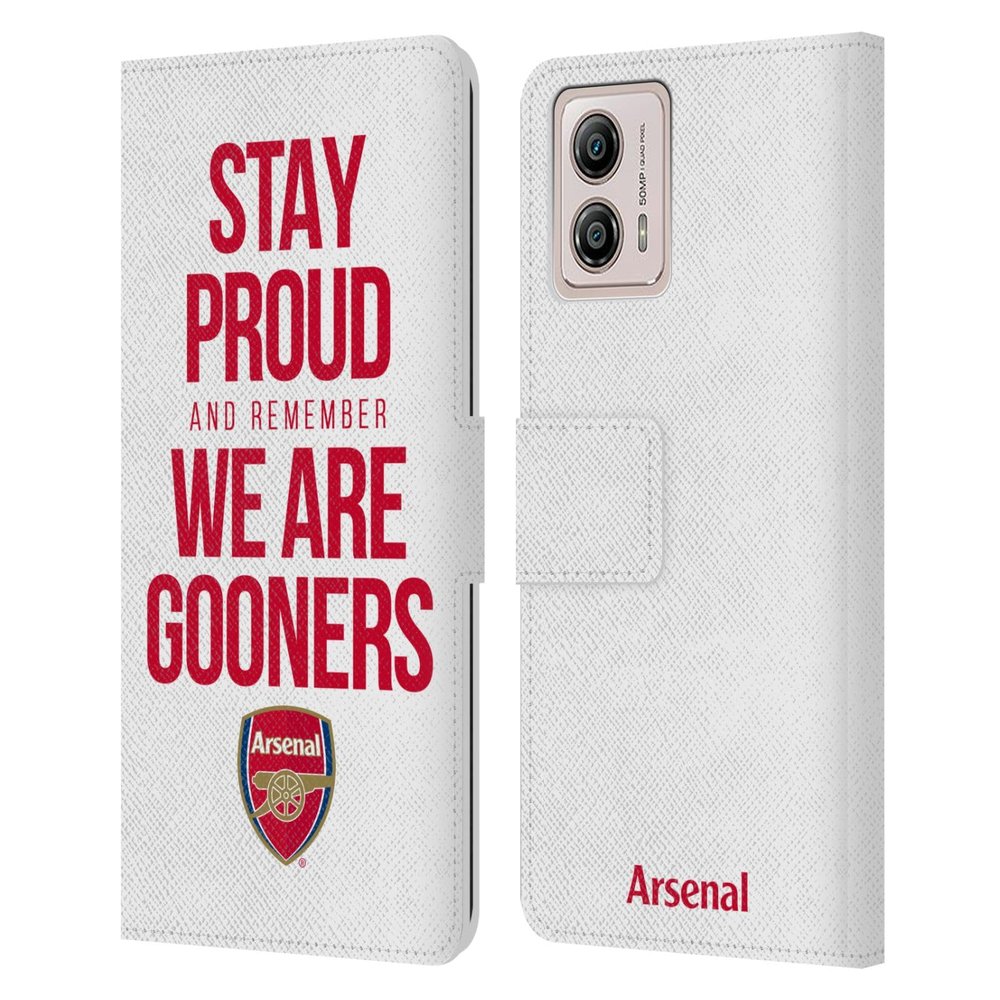 Head Case Designs Officially Licensed Arsenal FC Stay Proud Gunners Leather Wallet Case Compatible with Motorola Moto G53 5G
