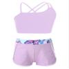 Fldy Kids Girls Dance Crop Top and Shorts Set 2 Piece Sports Workout Outfits Gymnastics Ballet Dance Outfits Tracksuit Lavender B 8 Years view 1