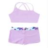 Fldy Kids Girls Dance Crop Top and Shorts Set 2 Piece Sports Workout Outfits Gymnastics Ballet Dance Outfits Tracksuit Lavender B 8 Years view 4