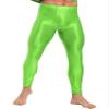 dPois Men's Shiny Glossy Leggings Bulge Pouch Thong Base Layer Compression Pant Workout Tights Trousers Fluorescent Green XX-Large view 1