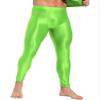 dPois Men's Shiny Glossy Leggings Bulge Pouch Thong Base Layer Compression Pant Workout Tights Trousers Fluorescent Green XX-Large view 2