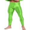dPois Men's Shiny Glossy Leggings Bulge Pouch Thong Base Layer Compression Pant Workout Tights Trousers Fluorescent Green XX-Large view 3