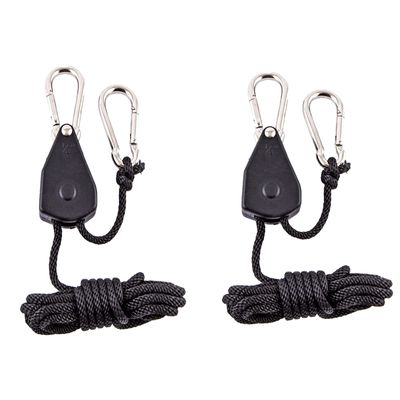 2 Pack 1/8in Heavy Duty Rope Hanger, Ttdesefu Adjustable Ratchet Plant Light Slings Buckle Tent Canopy Rope Stop Buckle Tent Guy Ropes with Pulley for Outdoor Camping Hiking150 LB Capacity per Pair