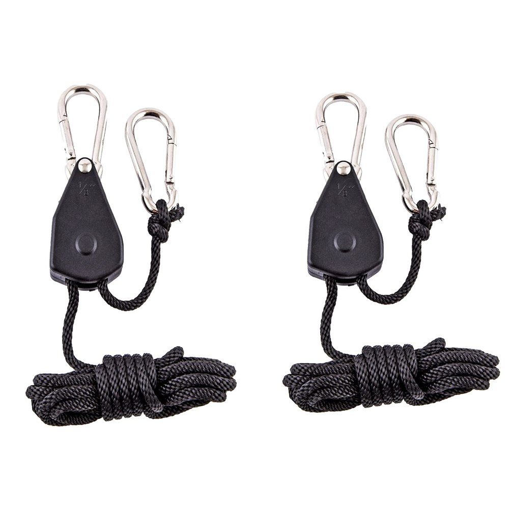 2 Pack 1/8in Heavy Duty Rope Hanger, Ttdesefu Adjustable Ratchet Plant Light Slings Buckle Tent Canopy Rope Stop Buckle Tent Guy Ropes with Pulley for Outdoor Camping Hiking150 LB Capacity per Pair