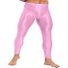 dPois Men's Shiny Glossy Leggings Bulge Pouch Thong Base Layer Compression Pant Workout Tights Trousers Pink Large view 1