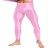 dPois Men's Shiny Glossy Leggings Bulge Pouch Thong Base Layer Compression Pant Workout Tights Trousers Pink Large view 3