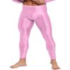 dPois Men's Shiny Glossy Leggings Bulge Pouch Thong Base Layer Compression Pant Workout Tights Trousers Pink Large view 4