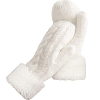 AURUZA Winter Warm Mittens for Women, Cozy Thick Knitted Gloves & Mittens Warm Soft Lining Cold Weather Accessories Gifts (White)