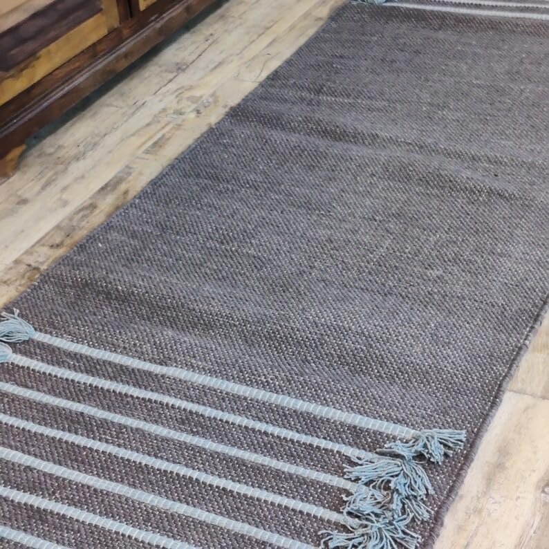 Jaipur art & Rugs Organic Cotton Yoga Mat - Eco-Friendly Hand-Woven Rug - Non Slip & Thick (24x72x5mm) for Everyday Fitness at Home - Comfortable Extra-Long (Grey)
