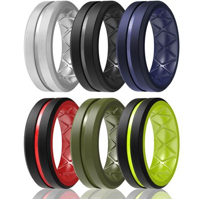 Egnaro Men's Silicone Ring 1/4/6 Multipack, Workout Travel Rubber Wedding Bands For Him, 8mm Width 2mm Thickness
