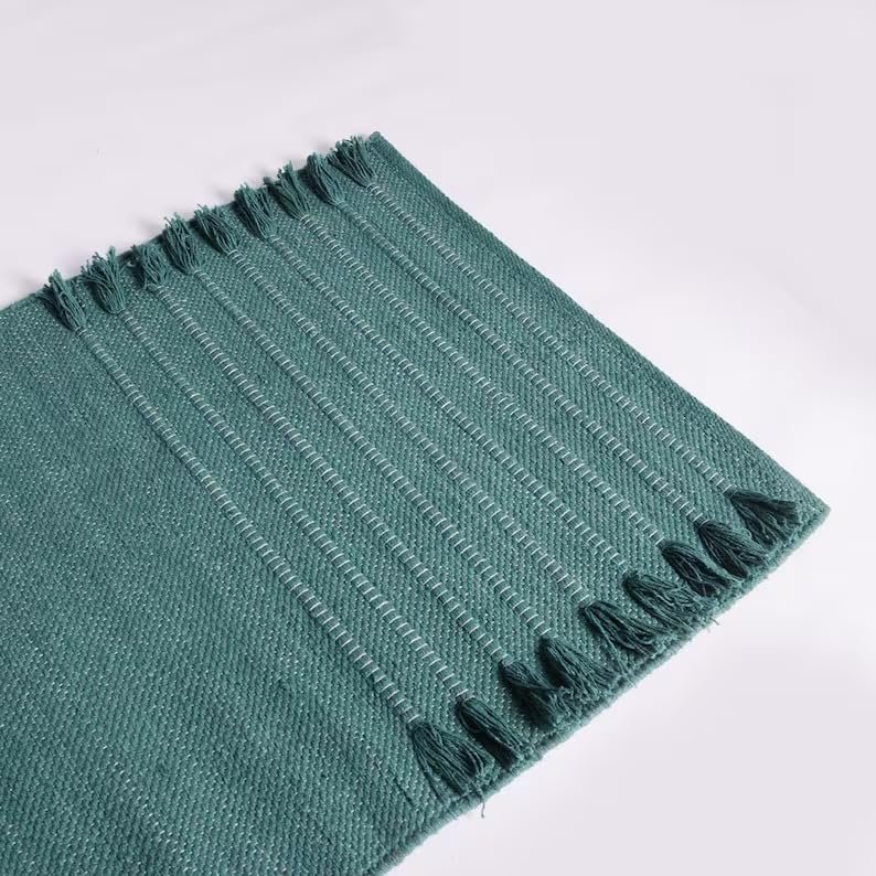 Jaipur art & Rugs Organic Cotton Yoga Mat - Eco-Friendly Hand-Woven Rug - Non Slip & Thick (24x72x5mm) for Everyday Fitness at Home - Comfortable Extra-Long (Dark Green)