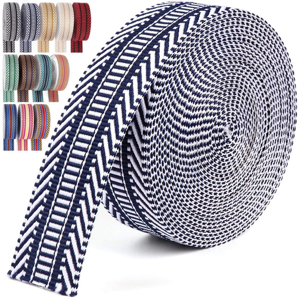 PECMER Jacquard Webbing 1.5 inch-Navy Blue 6 Yards Jacquard Ribbon Cotton Webbing-1 1/2" Nylon Webbing Straps for Strap Belt Backpack Pet Collars Leash 38mm