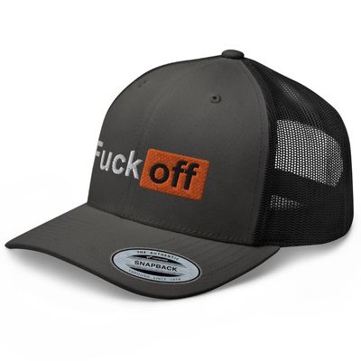 RIVEMUG Fuck Off Premium Funny Trucker Hat Curved Bill Mid Crown Adjustable Cap Charcoal/Black