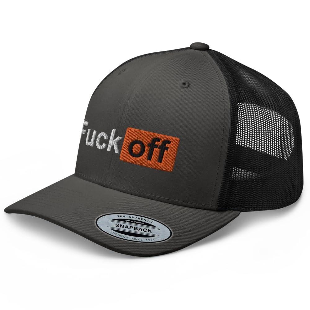 RIVEMUG Fuck Off Premium Funny Trucker Hat Curved Bill Mid Crown Adjustable Cap Charcoal/Black