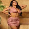 Tassel Tie Crop Top & Ruched Skirt (Color : Dusty Pink, Size : Medium) view 1