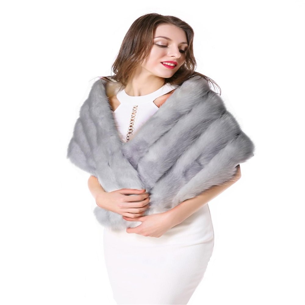 Vickstco Winter Warm Faux Fur Wraps Shawls Cover up Scarf Collar Shrug for Wedding Evening Party