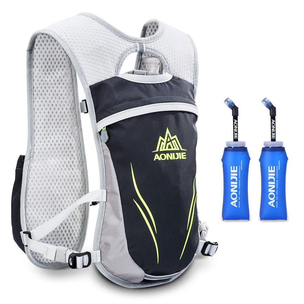 AONIJIE Running Hydration Vest for Women and Men 5.5L Lightweight Trail Runing Hydration Vest Pack Backpack for Running, Cycling, Climbing (Grey+350ML*2)