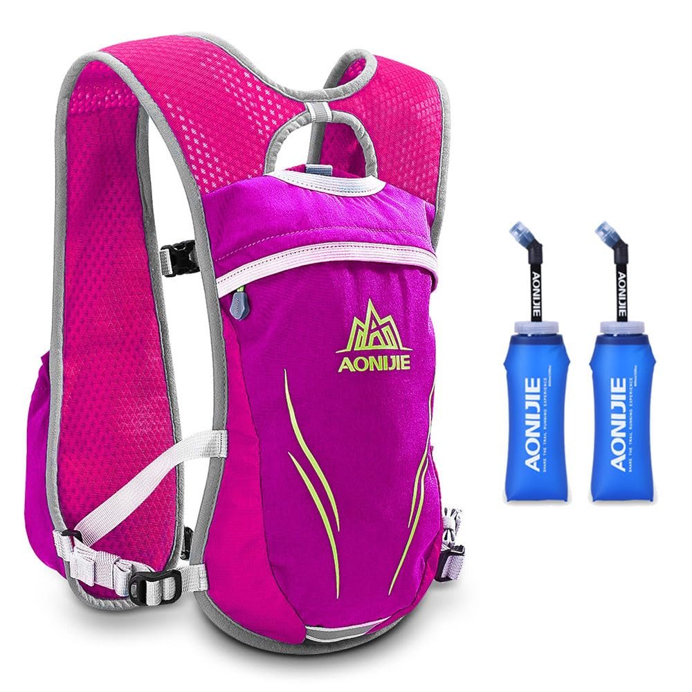 AONIJIE Running Hydration Vest for Women and Men 5.5L Lightweight Trail Runing Hydration Vest Pack Backpack for Running, Cycling, Climbing (Rose+350ML*2)