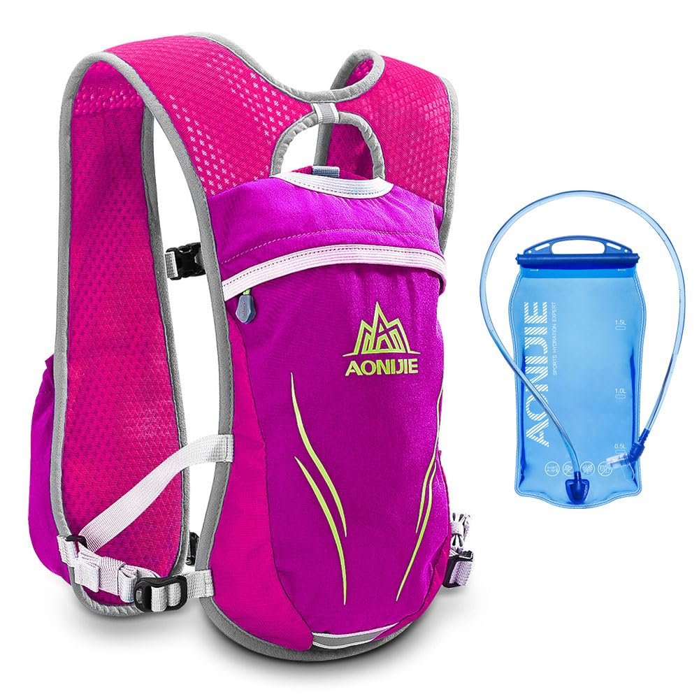 AONIJIE Running Hydration Vest for Women and Men 5.5L Lightweight Trail Runing Hydration Vest Pack Backpack for Running, Cycling, Climbing (Rose+1.5L)