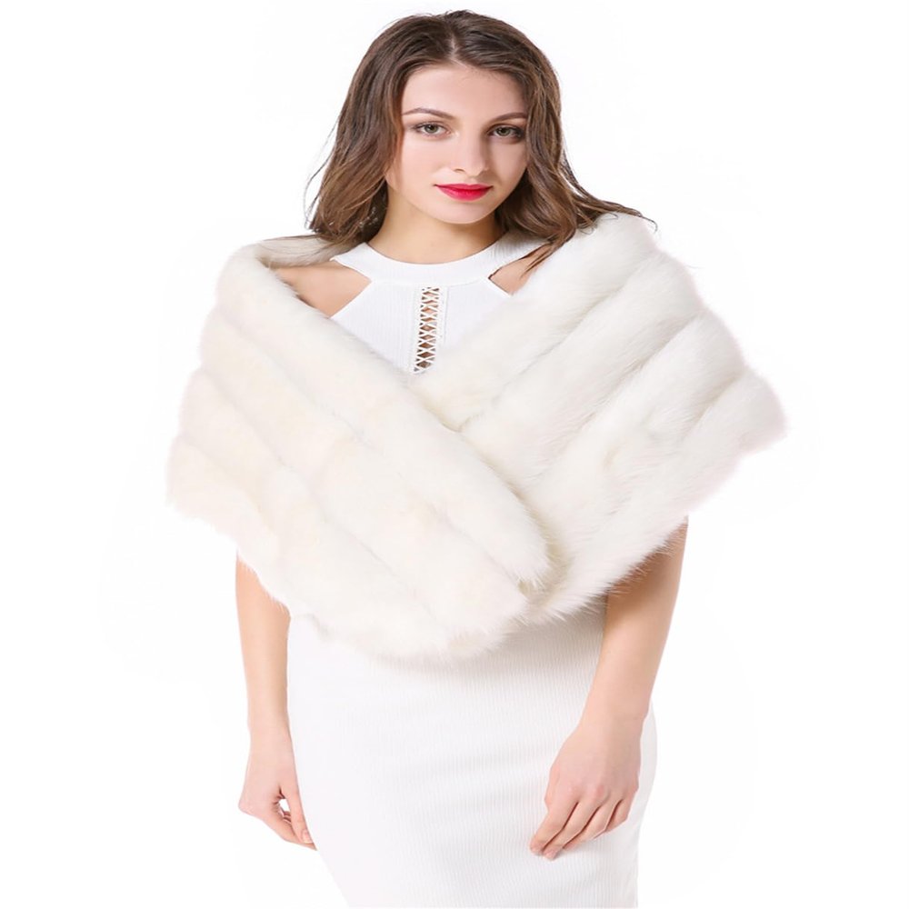 Vickstco Winter Warm Faux Fur Wraps Shawls Cover up Scarf Collar Shrug for Wedding Evening Party