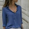 Womens Solid Color Stylish Chiffon Shirts Long Sleeve Button Down Blouse Tops Elegant Casual Comfy Shirt Workwear (Blue,XX-Large) view 2