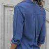 Womens Solid Color Stylish Chiffon Shirts Long Sleeve Button Down Blouse Tops Elegant Casual Comfy Shirt Workwear (Blue,XX-Large) view 3