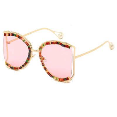 XLUMIO Diamond Butterfly Sunglasses Women,PinkMuti,one size