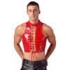 Fldy Men's Metallic Shiny Hollow Out Lace-Up Gothic Vest Criss-cross Tie Front CropTank Top Clubwear Red X-Large view 2