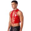 Fldy Men's Metallic Shiny Hollow Out Lace-Up Gothic Vest Criss-cross Tie Front CropTank Top Clubwear Red X-Large view 3