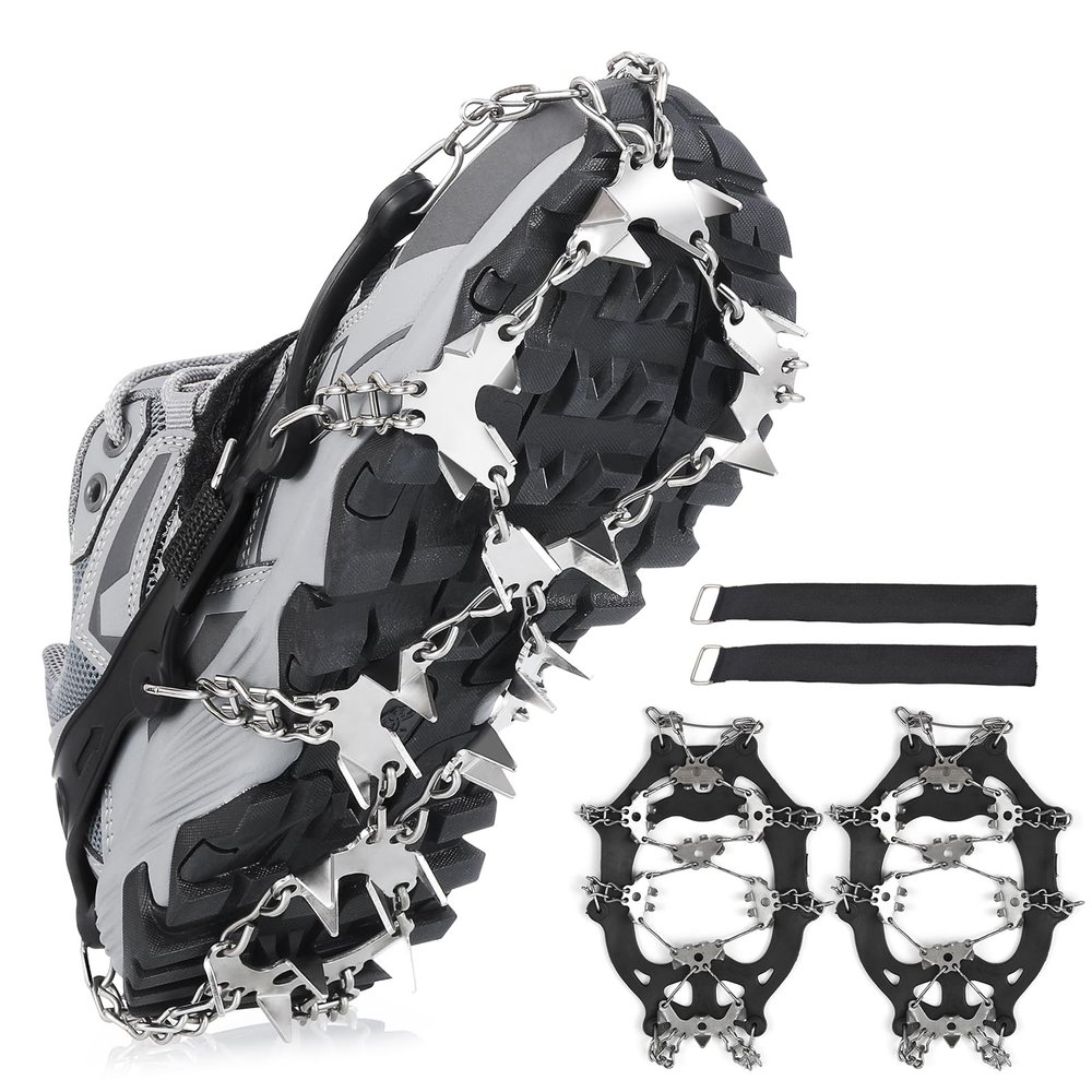 doorslay Crampons, Ice Cleats for Shoes and Boots, Climbing Upgraded 24/32 Spikes Ice Snow Grips, Anti-Slip Chain for Traction Protect for Walking, Jogging, or Hiking on Snow and Ice for Men Women