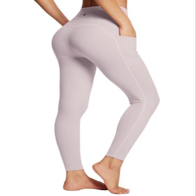 baleaf Workout Leggings for Women Tummy Control with Pockets High Waisted Athletic 7/8 Ultra Soft Gym Yoga Petite Ankle Pants Light Purple L
