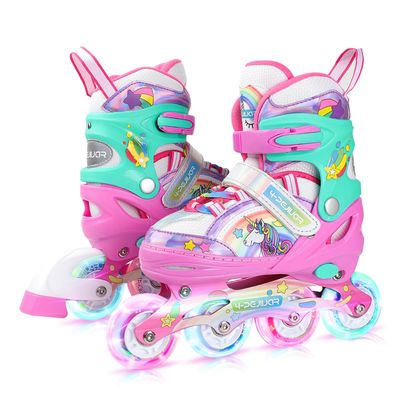Unicorn Rainbow Inline Skates for Girls Teens Womans,4-Pejiijar Roller Skates for Girls Ages 6-8-12 w/Luminous Wheels,Kids Adjustable Roller Shoes for Birthday Xmas Gifts