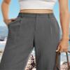 Feiersi Womens Casual Wide Leg Pants High Waisted Button Down Straight Long Trousers Palazzo Pants(Dark Grey,Small) view 2