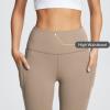 baleaf Leggings for Women Tummy Control with Pockets Deep Workout High Waisted Athletic 7/8 Gym Ultra Soft Petite Yoga Ankle Pants Light Brown XL view 4