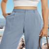 Feiersi Womens Casual Wide Leg Pants High Waisted Button Down Straight Long Trousers Palazzo Pants(Light Blue,XX-Large) view 2